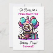 かわいい漫画フェレット少女の誕生日パーティー 招待状 (正面)