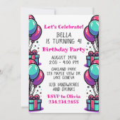 かわいい漫画フェレット少女の誕生日パーティー 招待状 (裏面)