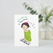 かわいい漫画フォトガール歌う誕生日歌 ポストカード (スタンド正面)