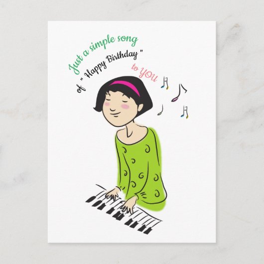かわいい漫画フォトガール歌う誕生日歌 ポストカード (正面)