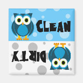 かわいい漫画フクロウきれい/汚れた食洗機磁石 マグネット (正面)