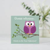 かわいい漫画フクロウとバレンタインのキッズ シーズンカード (スタンド正面)