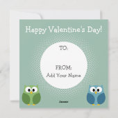 かわいい漫画フクロウとバレンタインのキッズ シーズンカード (裏面)