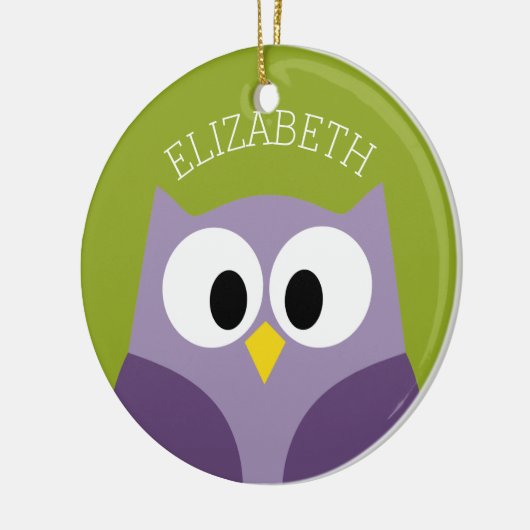 かわいい漫画フクロウ紫とピスタチオ名前をカスタムする セラミックオーナメント (左)