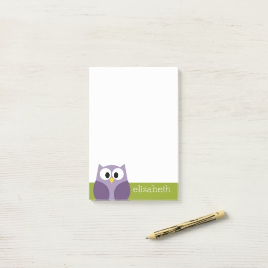 かわいい漫画フクロウ紫とピスタチオ名前をカスタムする ポストイット (デスク上)