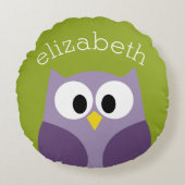 かわいい漫画フクロウ紫とピスタチオ名前をカスタムする ラウンドクッション (正面)