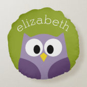 かわいい漫画フクロウ紫とピスタチオ名前をカスタムする ラウンドクッション (裏面)