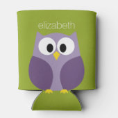 かわいい漫画フクロウ紫とピスタチオ名前をカスタムする 缶クーラー (裏面)