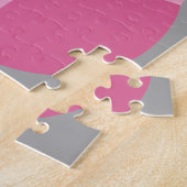 かわいい漫画フクロウ – ピンクとグレーの名前をカスタムする ジグソーパズル (側面)