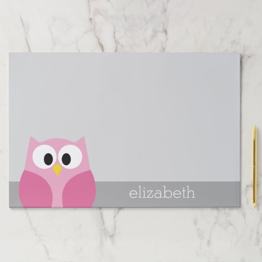 かわいい漫画フクロウ – ピンクとグレーの名前をカスタムする ペーパーパッド (インサイチュ)