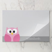かわいい漫画フクロウ – ピンクとグレーの名前をカスタムする ペーパーパッド (折り畳み)