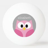 かわいい漫画フクロウ – ピンクとグレーの名前をカスタムする 卓球ボール (裏面)
