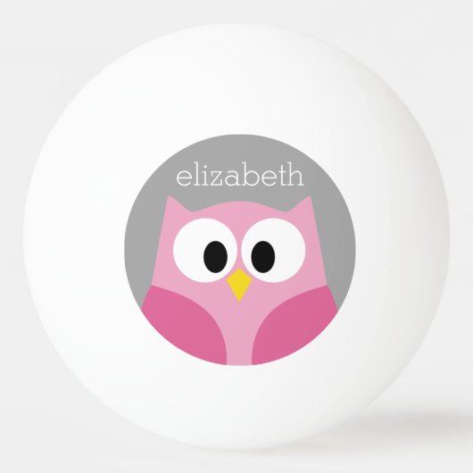 かわいい漫画フクロウ – ピンクとグレーの名前をカスタムする 卓球ボール (裏面)
