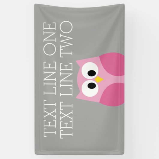 かわいい漫画フクロウ – ピンクとグレーの名前をカスタムする 横断幕 (縦)