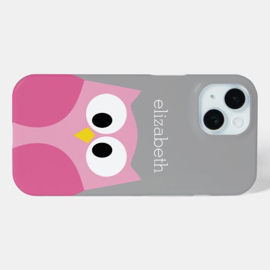 かわいい漫画フクロウ – ピンクとグレーの名前をカスタムする Case-Mate iPhoneケース (裏面 (横))