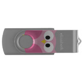 かわいい漫画フクロウ – ピンクとグレーの名前をカスタムする USBフラッシュドライブ (正面)