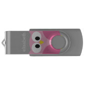 かわいい漫画フクロウ – ピンクとグレーの名前をカスタムする USBフラッシュドライブ (裏面)