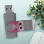 かわいい漫画フクロウ – ピンクとグレーの名前をカスタムする USBフラッシュドライブ