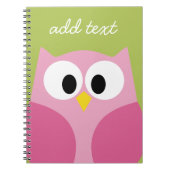 かわいい漫画フクロウ – ピンクとライムグリーン ノートブック (正面)