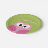 かわいい漫画フクロウ – ピンクとライムグリーン ペーパープレート (アングル)