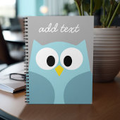 かわいい漫画フクロウ – 青と灰色の名前をカスタムする ノートブック