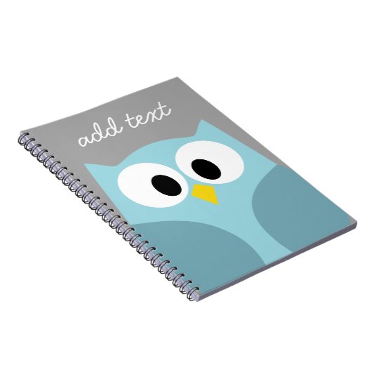 かわいい漫画フクロウ – 青と灰色の名前をカスタムする ノートブック (右側)