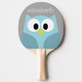 かわいい漫画フクロウ – 青と灰色の名前をカスタムする 卓球ラケット (正面)