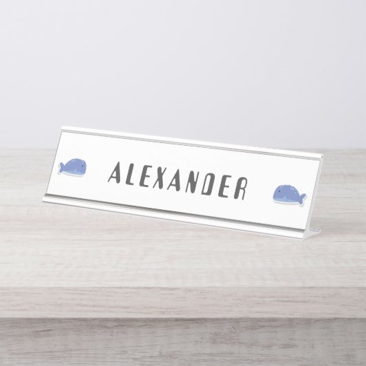 かわいい漫画フラットステッカーパーソナライズされたクジラ デスクネームプレート (正面)