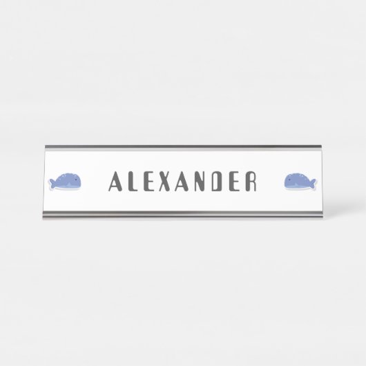 かわいい漫画フラットステッカーパーソナライズされたクジラ デスクネームプレート (正面)