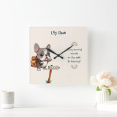 かわいい漫画フランスのブルドッグ新学期生 スクエア壁時計 (ホーム)