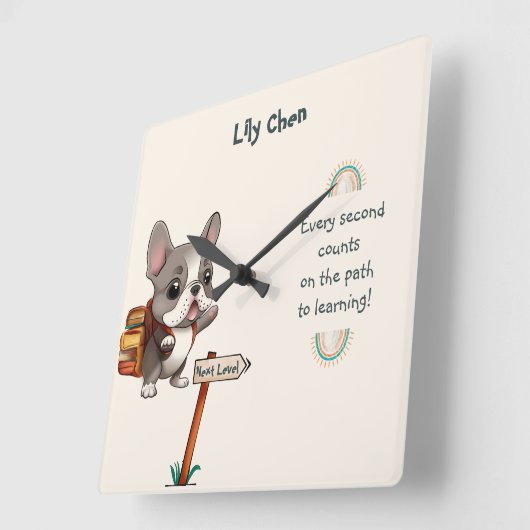 かわいい漫画フランスのブルドッグ新学期生 スクエア壁時計 (傾斜)