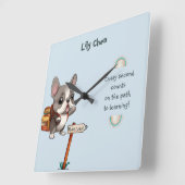 かわいい漫画フランスのブルドッグ新学期生 スクエア壁時計 (傾斜)