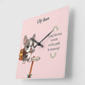 かわいい漫画フランスのブルドッグ新学期生 スクエア壁時計 (傾斜)