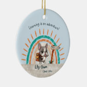 かわいい漫画フランスのブルドッグ新学期生 セラミックオーナメント (右)