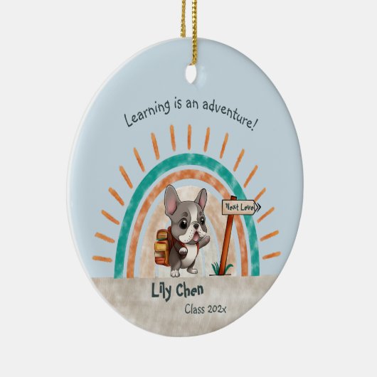 かわいい漫画フランスのブルドッグ新学期生 セラミックオーナメント (右)