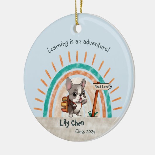 かわいい漫画フランスのブルドッグ新学期生 セラミックオーナメント (左)