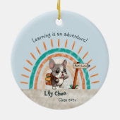 かわいい漫画フランスのブルドッグ新学期生 セラミックオーナメント (裏面)