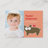 かわいい漫画ブラウンベア写真家の遊日付 コーリングカード (正面)