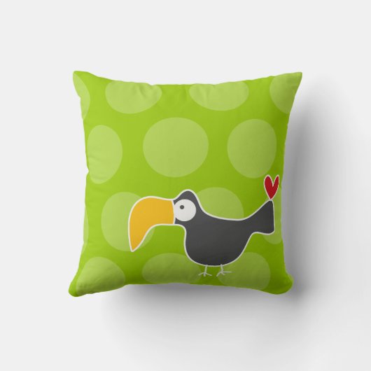 かわいい漫画ブラックトゥーカン鳥の愛おもしろいドット子供 クッション (裏面)