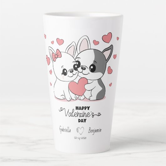 かわいい漫画ブルドッグ愛好家ハートバレンタインデー カフェラテマグ (正面)