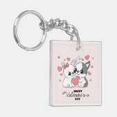 かわいい漫画ブルドッグ愛好家ハートバレンタインデー キーホルダー (正面左)