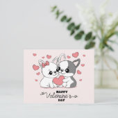 かわいい漫画ブルドッグ愛好家ハートバレンタインデー ポストカード (スタンド正面)