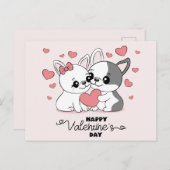 かわいい漫画ブルドッグ愛好家ハートバレンタインデー ポストカード (正面/裏面)