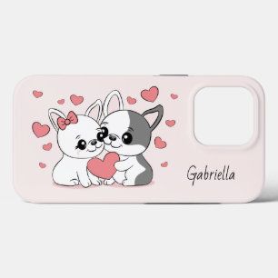 かわいい漫画ブルドッグ愛好家ハートバレンタインデー iPhone 13 PROケース