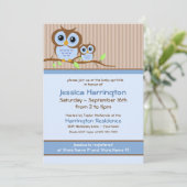 かわいい漫画ブルーフクロウベビーふりかける招待状 招待状 (スタンド正面)