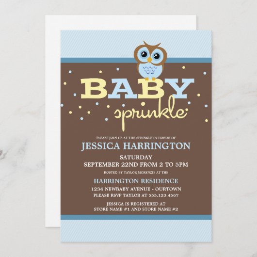 かわいい漫画ブルーフクロウベビーふりかける招待状 招待状 (正面/裏面)