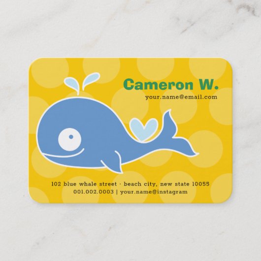 かわいい漫画ブルーホエールキッドのプロフィール写真通話 名刺 (正面)