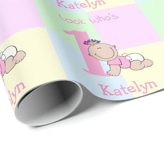 かわいい漫画ベビーガールピンク1st誕生日 ラッピングペーパー (ロールコーナー)