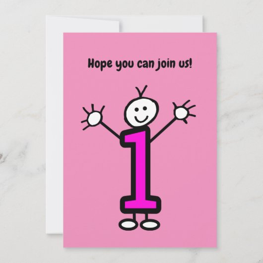 かわいい漫画ベビーガール最初の誕生日ピンクパーティー 招待状 (裏面)