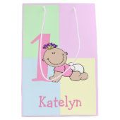 かわいい漫画ベビーガール1st誕生日 ミディアムペーパーバッグ (正面)